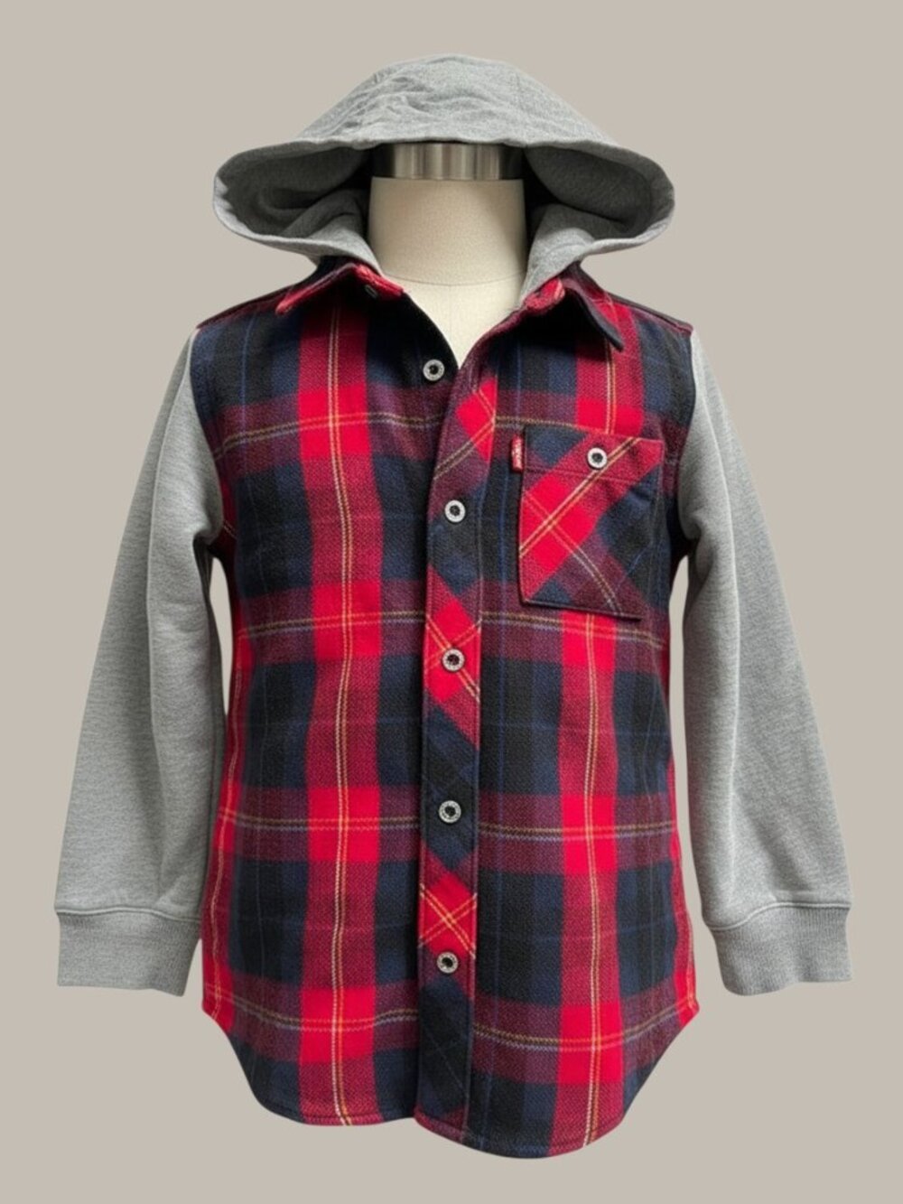 NWT Levi's Boys Plaid Flannel Hooded Shacket Long Sleeve Size 5